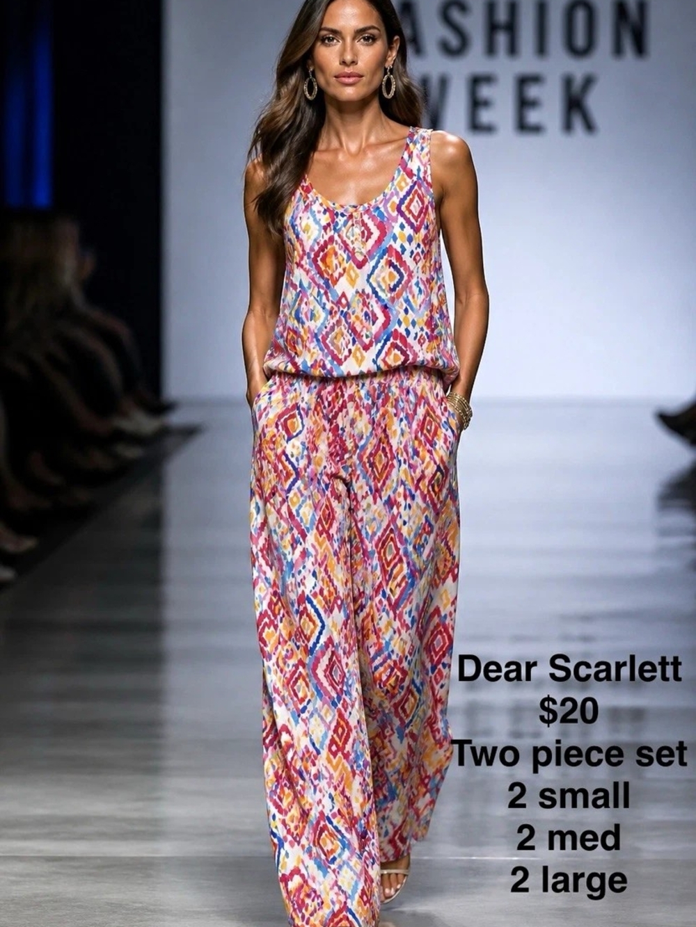 Dear Scarlett Women’s Multicolor Geometric Wide-Leg 2 Piece Outfit, S